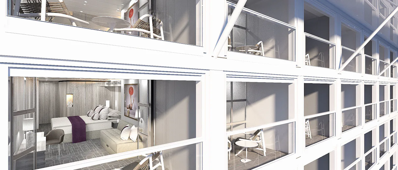 Panoramafönster eller en alldeles egen balkong – de flesta balkonghytter har en "infinity-veranda"